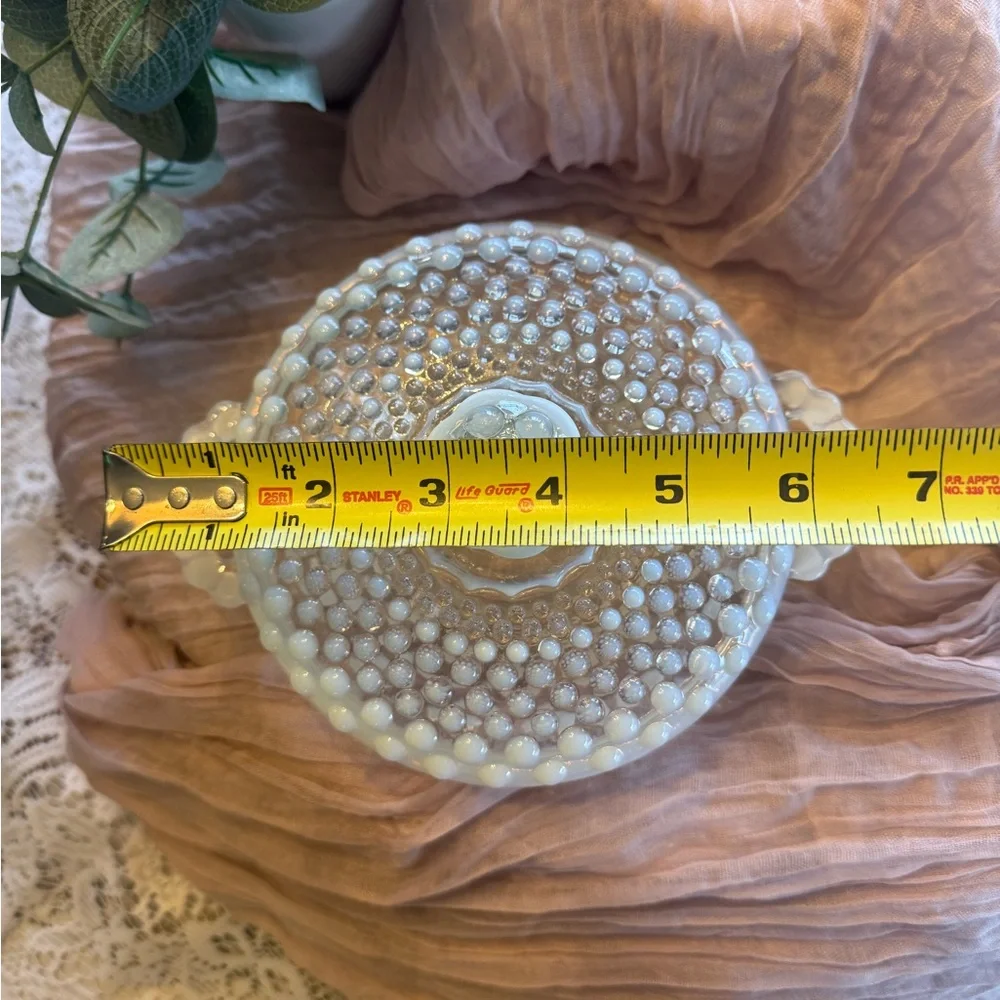 Vintage Hobnail Milk Glass Double Handle Bowl Farmhouse Cottage Decor